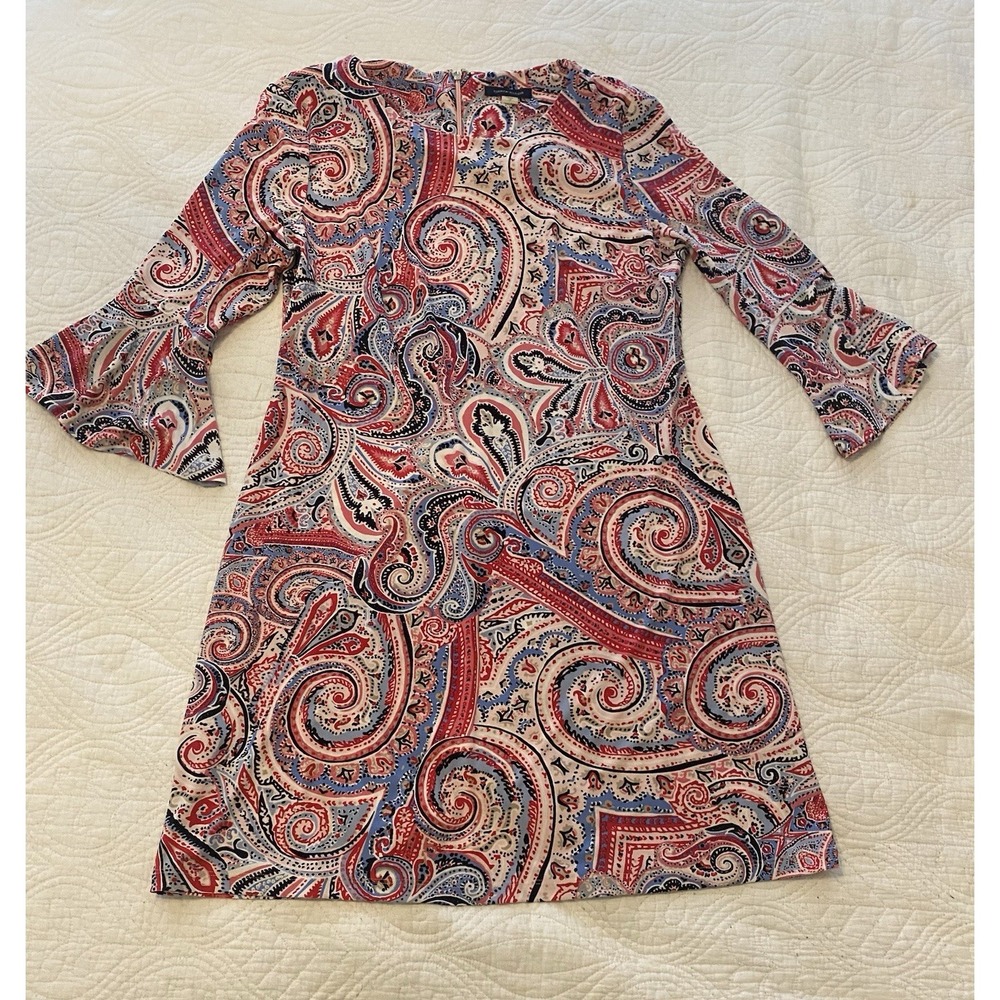 Tommy Hilfiger Paisley Knit Bell Sleeve Knee Length A-Line Dress Size 12